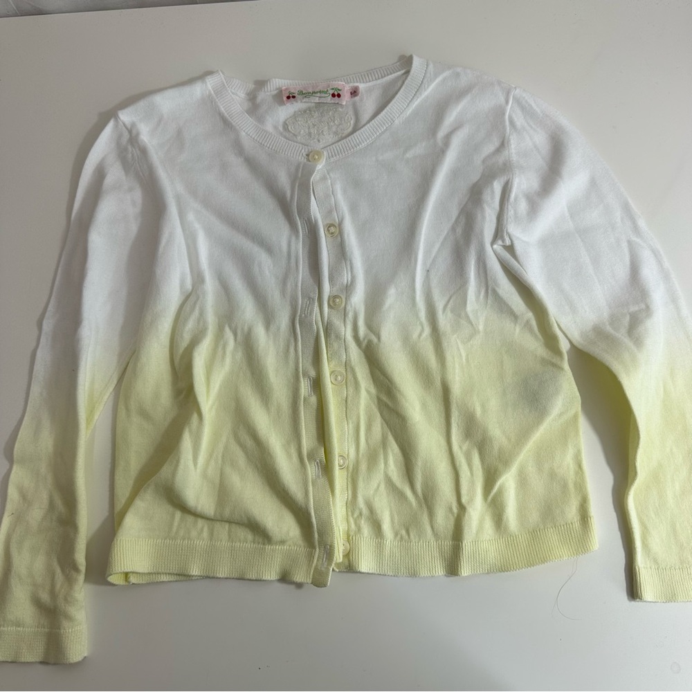 Bonpoint Girls Button Up White & Yellow Ombre  Sweater Size 6A